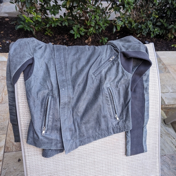 VEDA Max Classic Leather Jacket - Grey/Blue Sz M - Picture 9 of 10